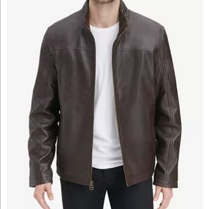 Men Black Leather Cole Haan Jacket